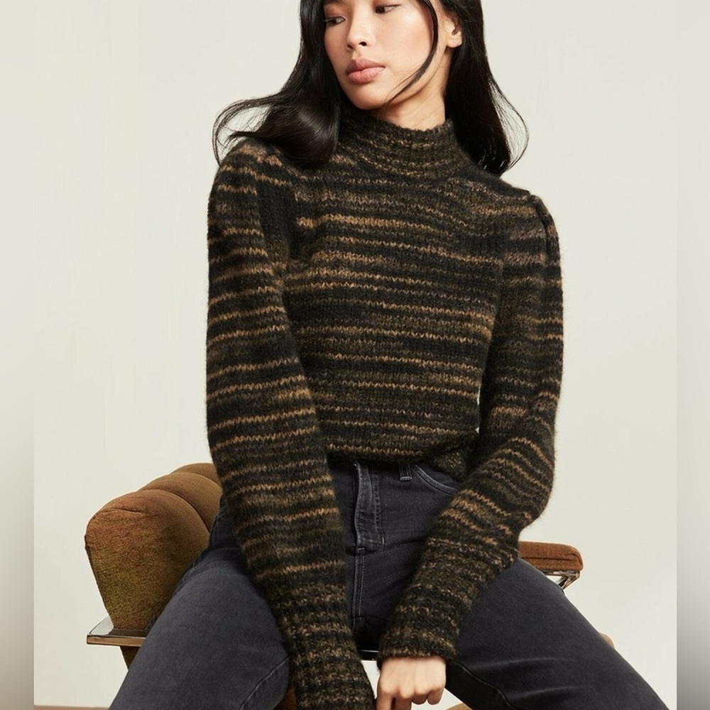 Veronica Beard Alston Striped Sweater - Black/Brown M